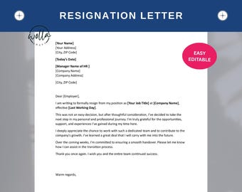 Modèle de lettre de démission | Lettre de démission professionnelle modifiable | Lettre de démission officielle pour Word et Google Docs