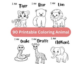 90 Animal Coloring Page for Kids Printable | Farm, Zoo, Bird and Sea | Kids Coloring | Safari Coloring | Cute Animal | Coloring Book DIY