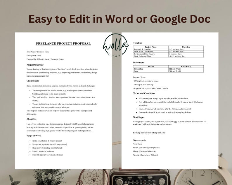 Winning Freelance Project Proposal Template | Editable Word & Google ...