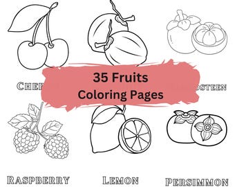 35 Printable Fruits Coloring Pages | Fun & Educational Printable for Kids | Educational Fruit Coloring Book | Toddler Preschool Coloring