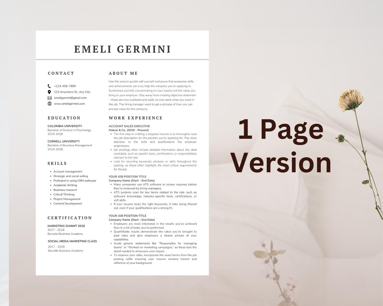 Modern ATS Resume Template | Professional CV for Word & Canva ...