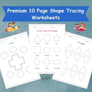10 Pages Shape Tracing Worksheets for Kids | Printable Preschool Shapes Activity | Toddler Tracing Shapes Practice PDF | Homeschool Learning