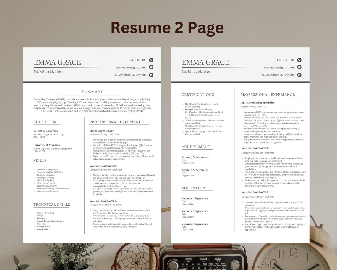 ATS Resume Template | Modern CV | Editable Resume | Marketing Managers ...
