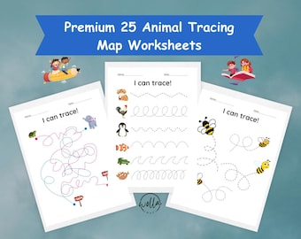 25 Animal Tracing Worksheets for Kids | Preschool Pre-Writing Practice Printable | Fine Motor Skills Tracing Activities PDF