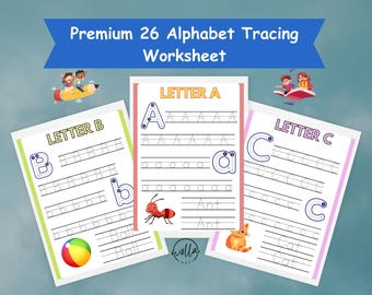 26 Alphabet Tracing Worksheets for Kids | ABC Handwriting Practice Printable | Preschool & Kindergarten Learning Activities