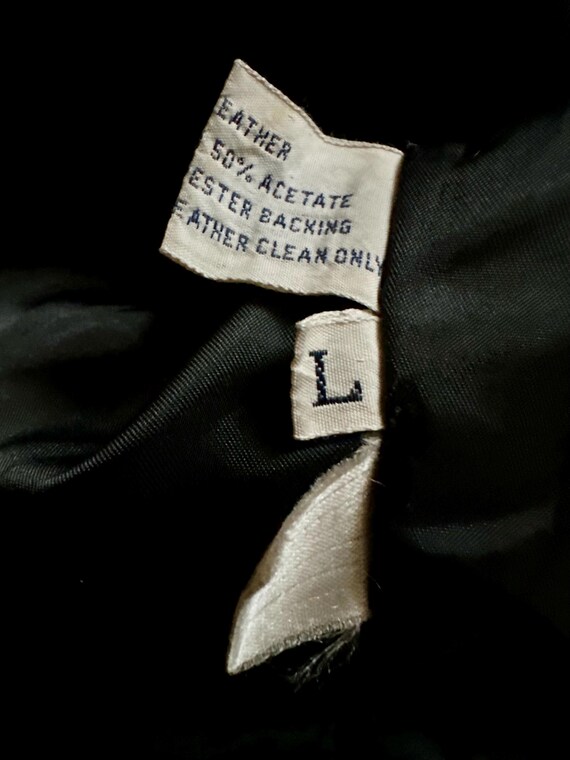 Vintage Black Leather Patchwork Printed Bomber Ja… - image 4