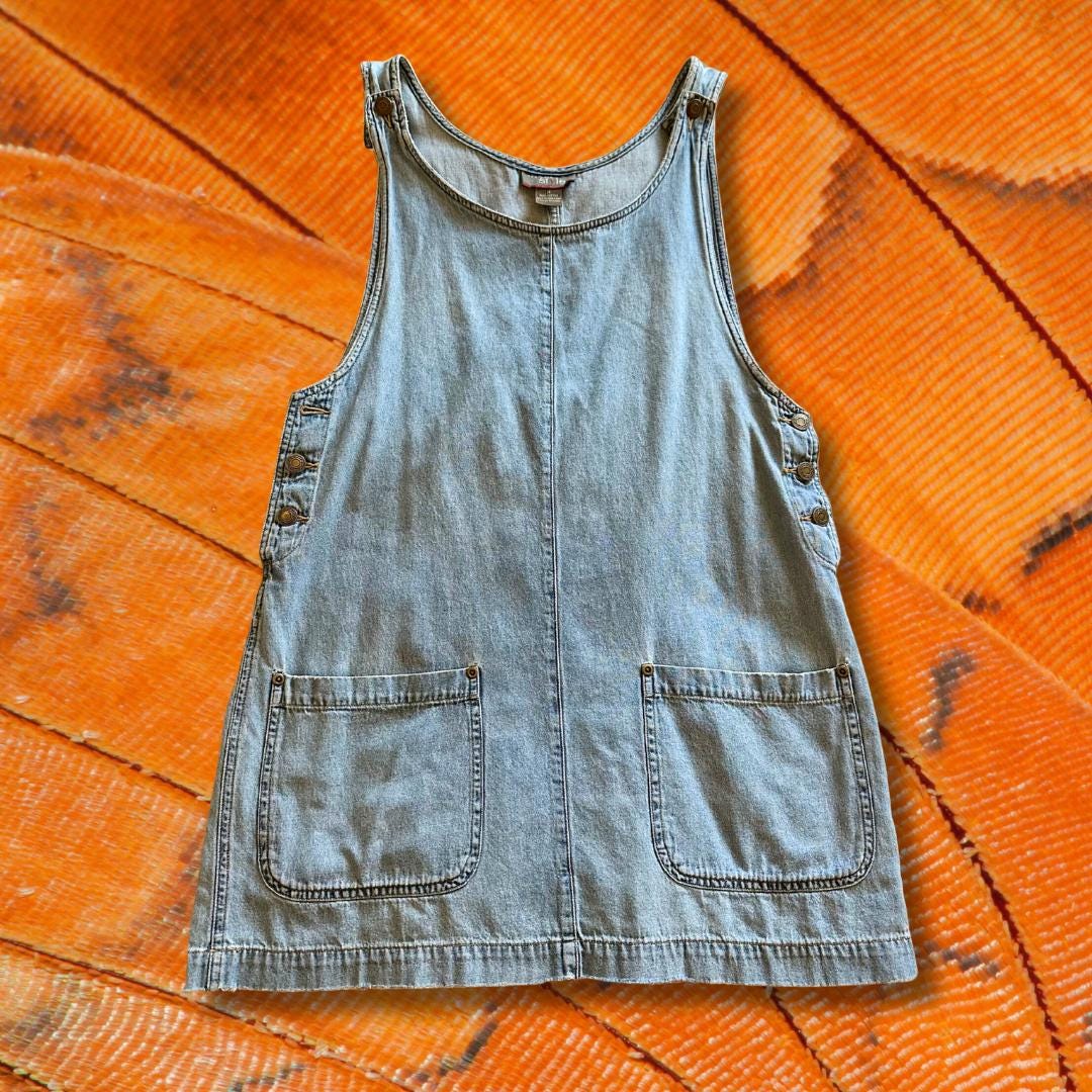 vintage denim jumper dress for Women Loose Fit Waist Overall Dress with Pockets Adjustable Sleeveless Pinafort Jean Dresses Light Loose Denim Maxi Dresses Soft Bib Long Casual Outfits for Women 2025 casual jumpsuit Sears Jr Baazar 1970's Vintage