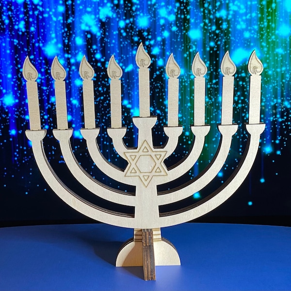 Hanukkah Menorah Instant Download Lightburn Ready Laser Cut Files LBRN2 SVG DXF Reusable Chanukkah Menorah Freestanding Digital Download