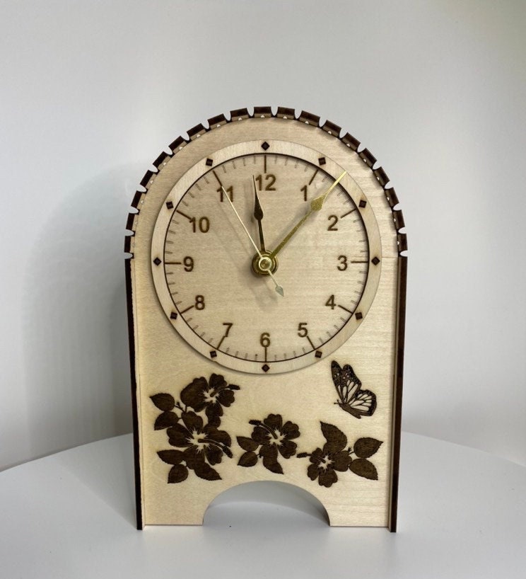Personalized Desk or Mantle Clock Laser Cut & Engraved Wood Clock Owls