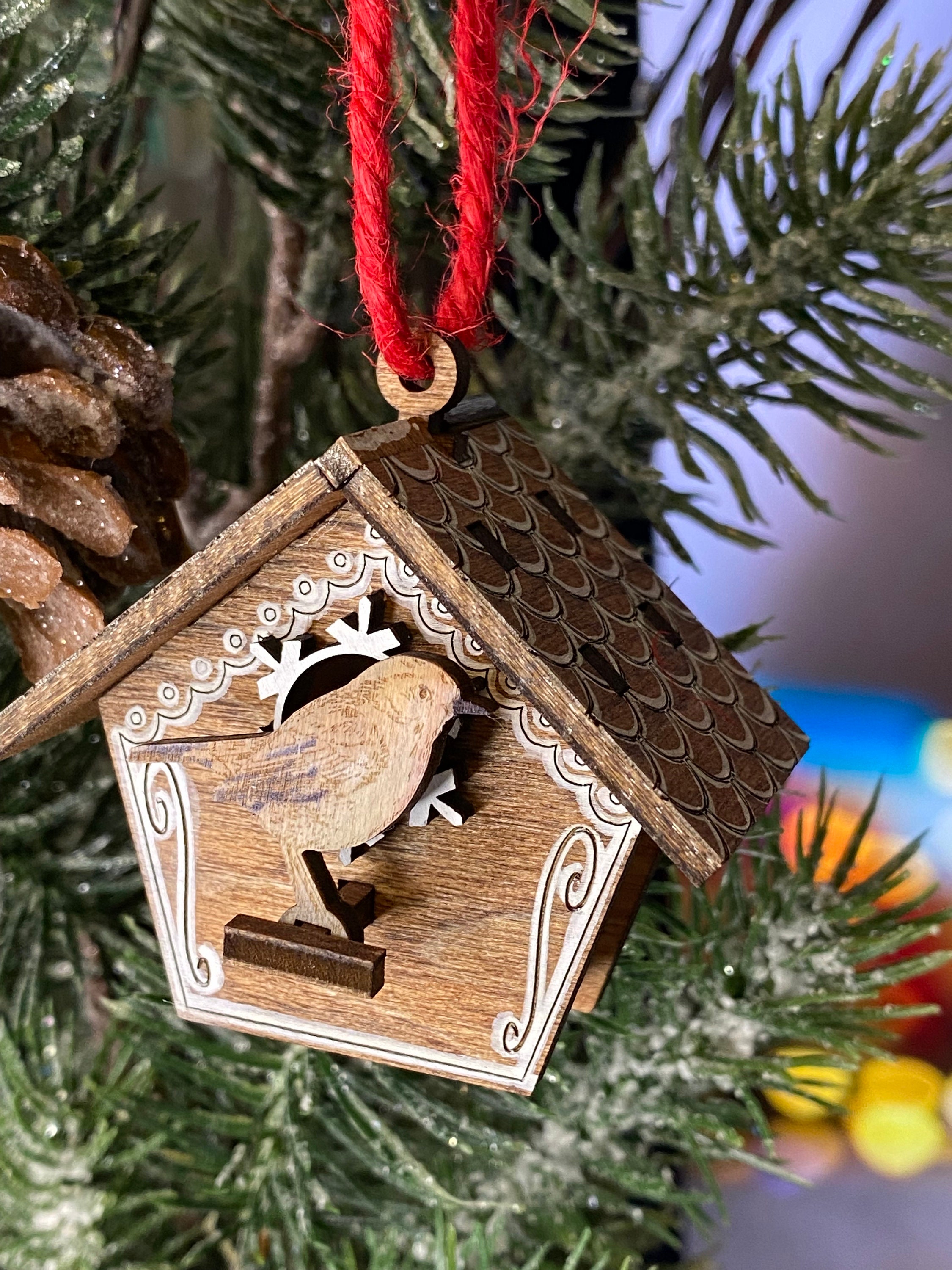 Birdhouse Christmas Ornament with Bird Digital Download Laser Cut File Lightburn ready  SVG  DXF LBRN2 Glowforge  Bird Lover Scrap buster