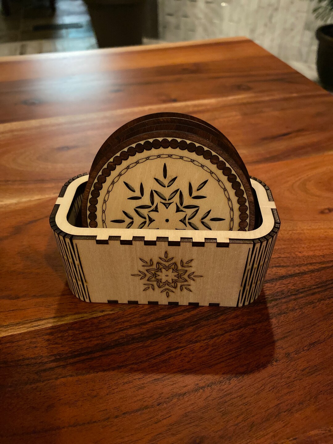 Wood Inlay Coaster Set With Tray Gift Laser Cut File Digital Etsy