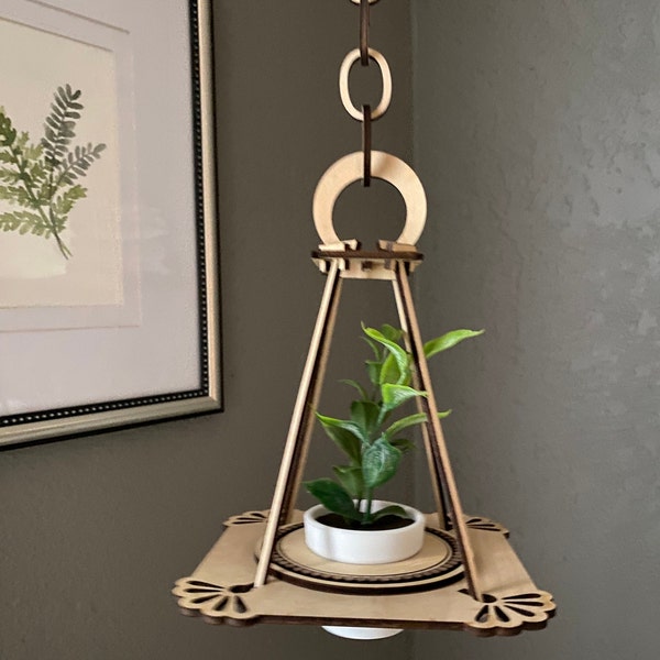 Bougie suspendue, plante aérienne et mini porte-plante avec chaîne 3 en 1 cadeau Téléchargement numérique SVG DXF LBRN2 fichier découpé au laser Glowforge Lightburn