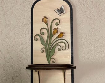 Multi-Use Wall Mount Shelf floral motif #4 Laser cut file  Digital Download SVG DXF LBRN Plant, candle and trinket holder Glowforge friendly
