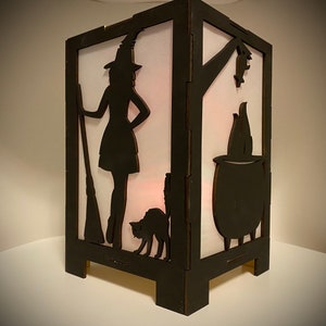 Halloween Luminary Digital Download SVG DXF Glowforge Laser Cut File Wooden Halloween Luminary  Decor Witch Wolf Bat Cat Cauldron Raven