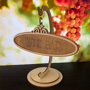 Letrero de bar de vinos con soporte Letrero de bar Mimosa con soporte Archivo cortado con láser Descarga digital Lightburn SVG DXF LBRN2 Glowforge