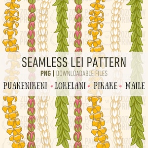 Seamless Lei Pattern PNG | Puakenikeni Lokelani Pikake Maile | Flowers Floral Hawaii Tropical