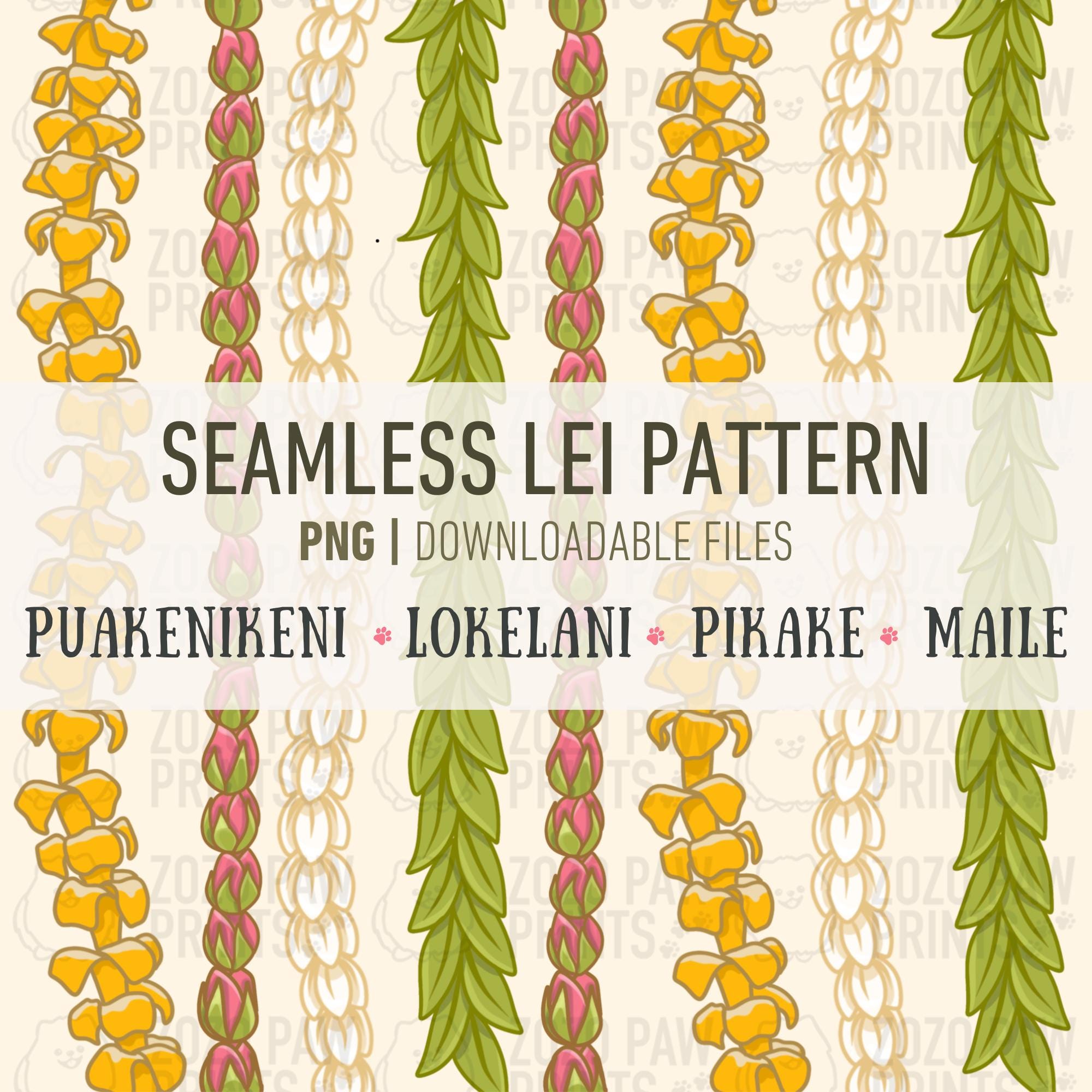Seamless Lei Pattern PNG | Puakenikeni Lokelani Pikake Maile | Flowers Floral Hawaii Tropical