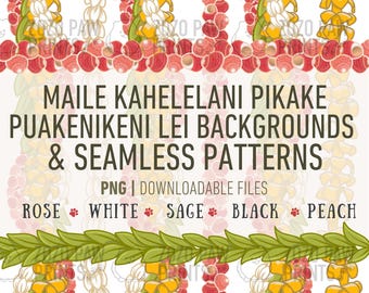 Maile Kahelelani Pikake Puakenikeni Full Lei Backgrounds & Seamless Patterns PNG | Flowers Floral Hawaii Tropical