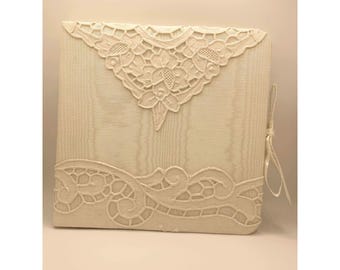 Jan Sevadjian Designs Ivory Moire Fabric Lace Photo Album Vintage Wedding Book