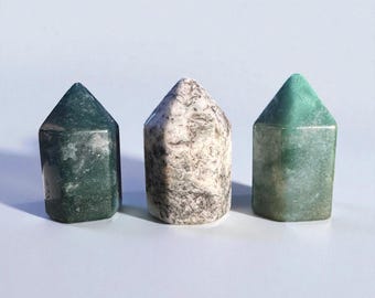 Moss Agate Crystal Tower Point Polished Gemstone Obelisk BOHO