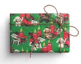 Christmas Wrapping Paper, Dog Wrapping Paper, Dog Christmas, Vintage Christmas, Recyclable Wrapping Paper, Cute Wrapping Paper, Gift Wrap