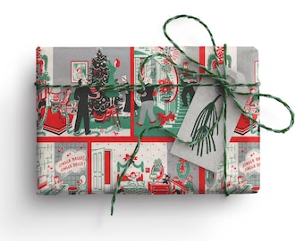 Retro kerstcadeaupapier: kitscherige vakantiedecoratie