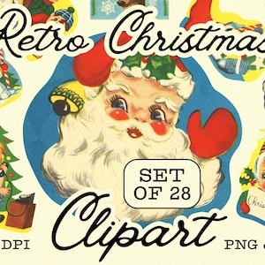 Retro Christmas Clipart, Retro Clipart, Vintage Christmas Clipart, Christmas Printable, Junk Journal, Christmas Ephemera, Digital Download