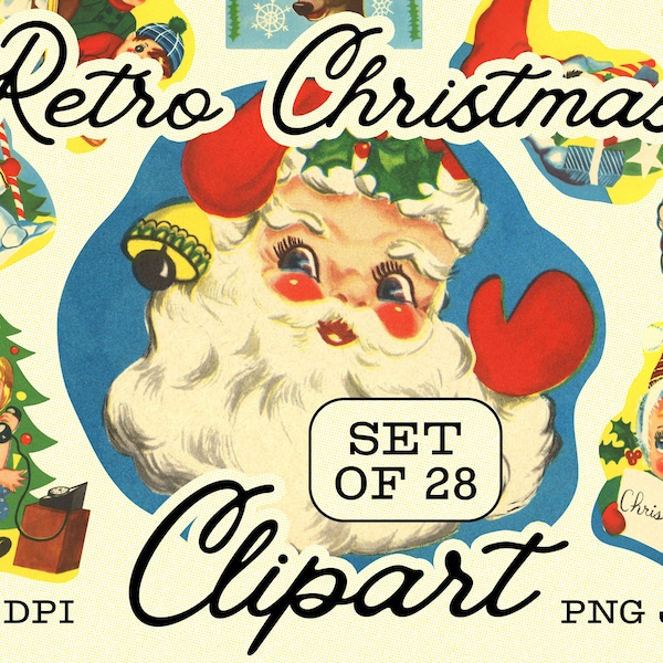 Retro Christmas Clipart, Retro Clipart, Vintage Christmas Clipart, Christmas Printable, Junk Journal, Christmas Ephemera, Digital Download