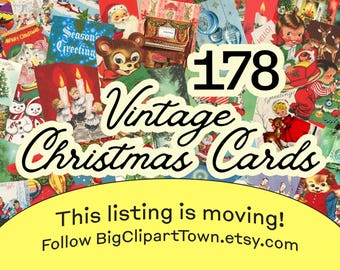 Vintage Christmas Card Clipart: 1940s-70s Ephemera (Digital Download)