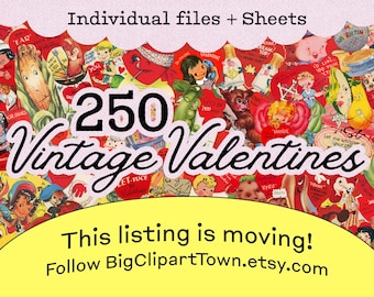 250 Vintage Valentine Cards: Anthropomorphic Clipart (Digital Download)