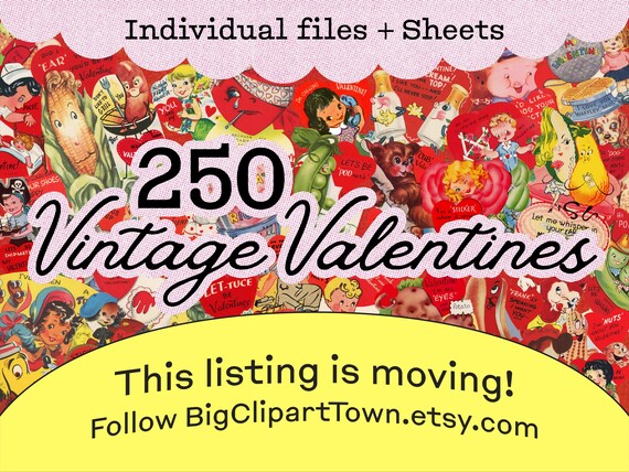250 Vintage Valentine Cards: Anthropomorphic Clipart (Digital Download)