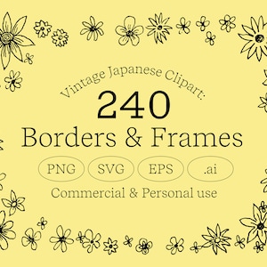 Frame Clipart, Border & Frame Svg Set, Vintage SVG, Japanese SVG, PNG, Retro Clipart, Kawaii Clipart, Floral Clipart, Digital Download