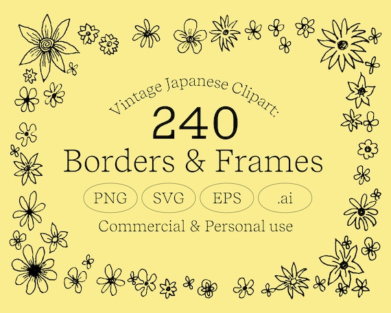 Vintage Japanese Floral Frame Clipart: 240 SVG PNG EPS (Digital Download)