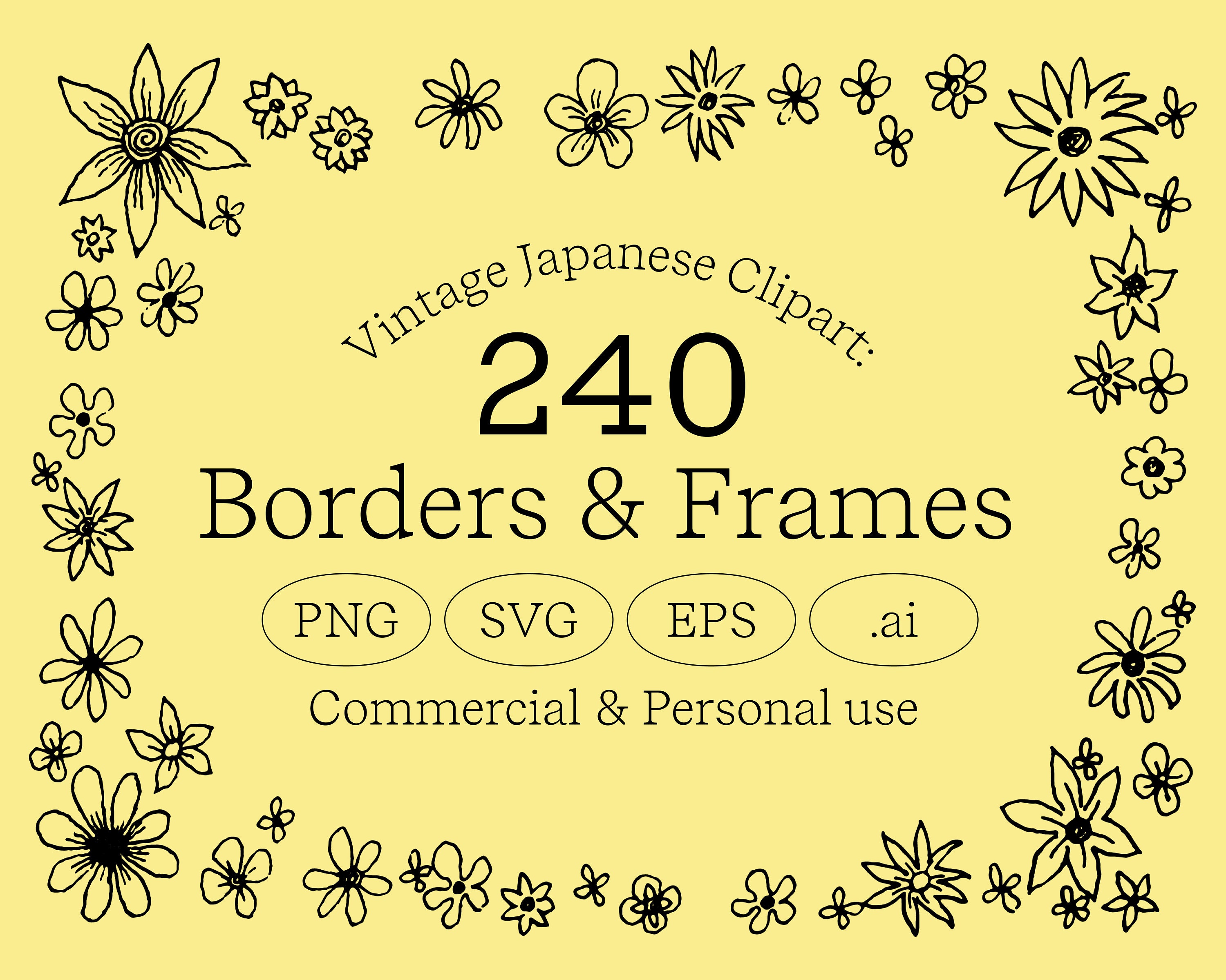 Vintage Japanese Floral Frame Clipart: 240 SVG PNG EPS (digital