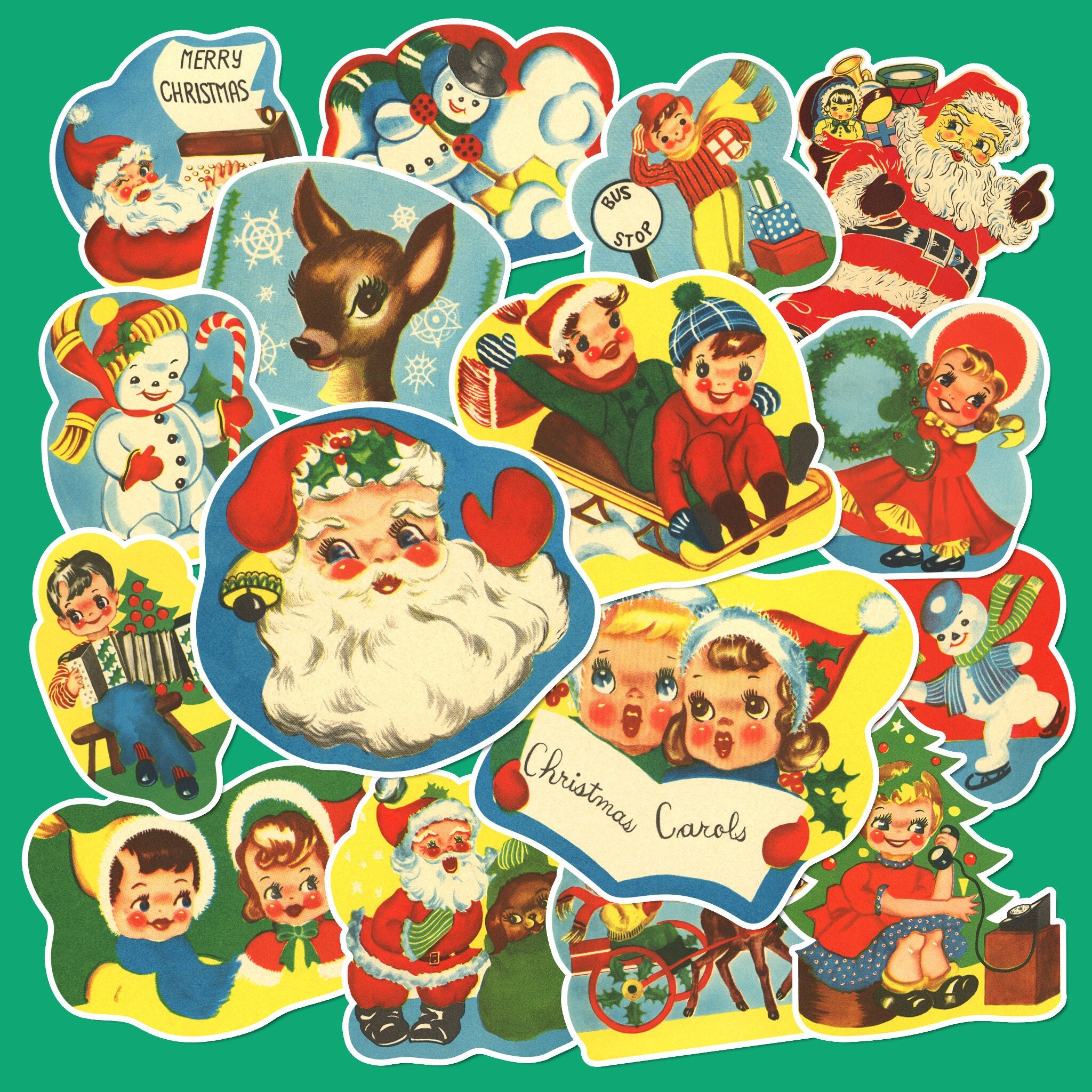 Retro Christmas Stickers Vintage Christmas Stickers Etsy
