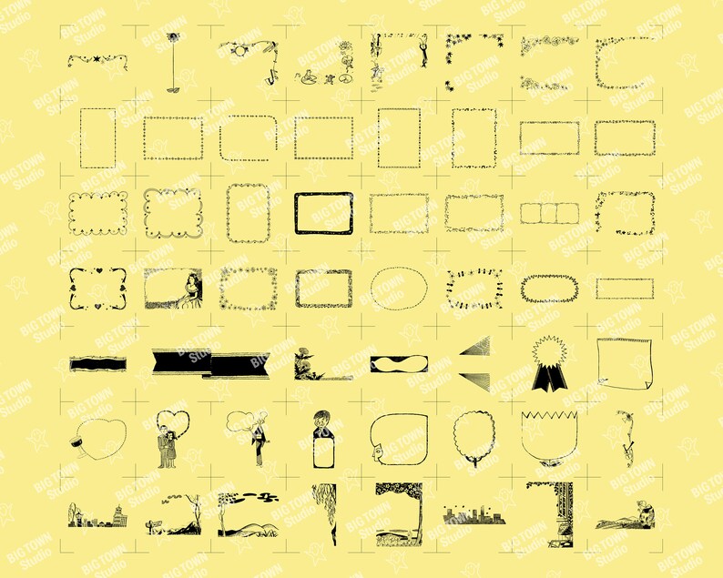 another page showing about 50 of the borders and frames