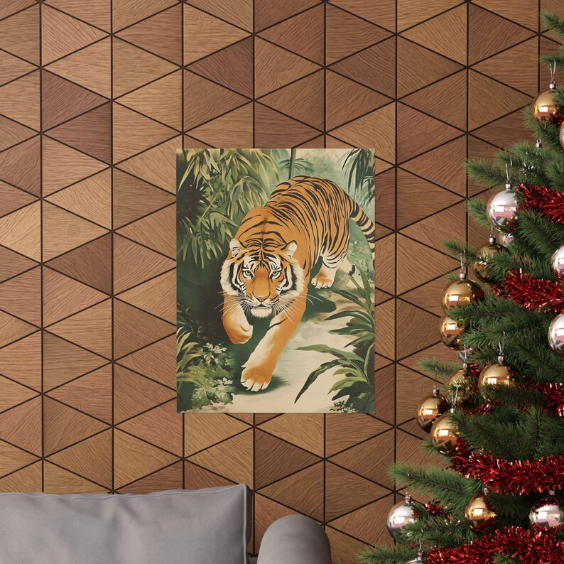 Vintage Tiger Poster, Vertical Wall Art, Matte Print Decor, Minimalist ...