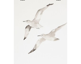 Vintage Seagull Watercolor Matte Vertical Posters, Nautical Wall Art, Coastal Decor, Beach House Prints, Ocean Artwork