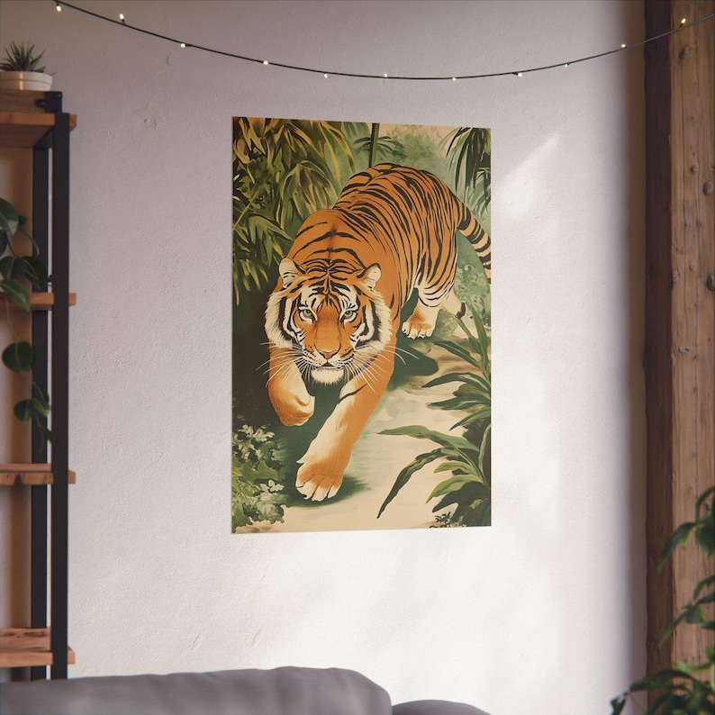 Vintage Tiger Poster, Vertical Wall Art, Matte Print Decor, Minimalist ...