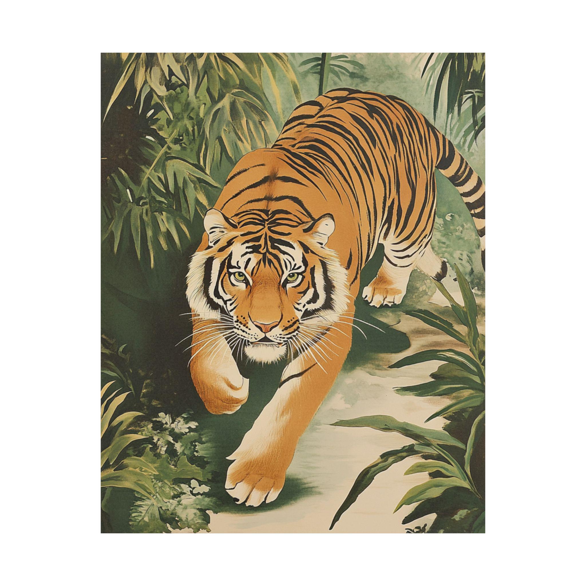 Vintage Tiger Poster, Vertical Wall Art, Matte Print Decor, Minimalist ...