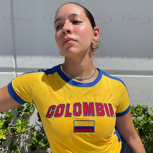 Embroidered Colombia Baby Tee, Y2K Crop Top