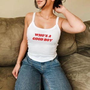 Who&#39;s A Good Boy Graphic Tank Top, Fitted Spaghetti Strap Tank