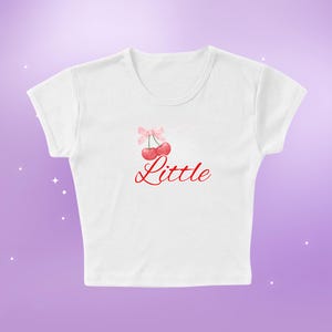 Cherry Hearts Little Crop Top, Cute Sorority Big Little Reveal Shirts, Slim Fit Baby Tee, Coquette Sorority Merch, Big Little Custom Shirts