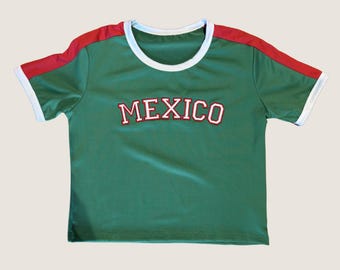 Mexico Y2K Embroidered Baby Tee, Women's Soccer Crop Top