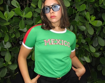 Mexico Y2K Embroidered Baby Tee, Women's Soccer Crop Top