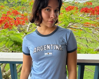 Argentina Y2K Baby Tee, World Cup Crop Tops