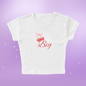 Cherry Hearts Big Little Crop Top, Cute Sorority Big Little Reveal Shirts, Slim Fit Baby Tee, Coquette Sorority Merch, Trendy Sorority Top