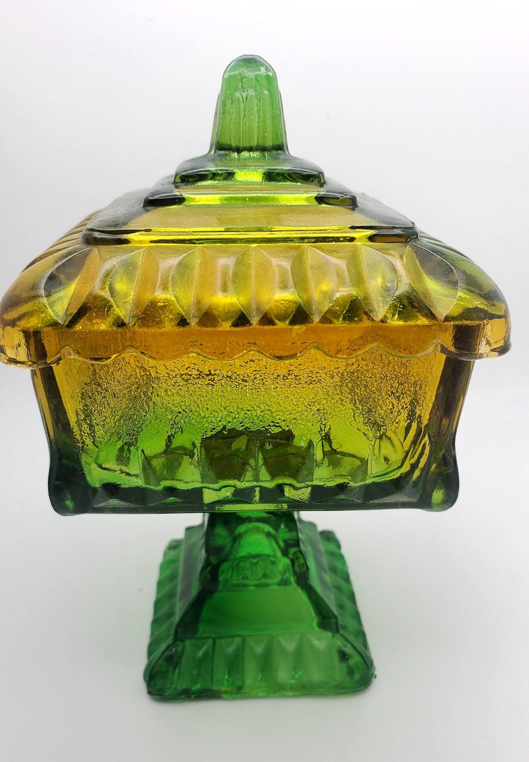 Green Glass Candy Dish Vintage