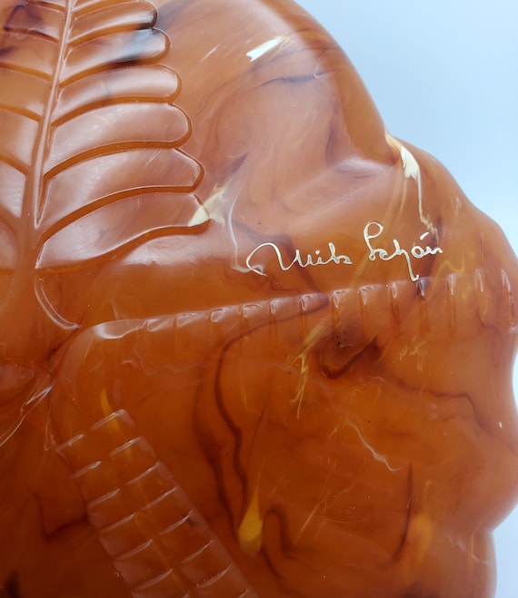 Amber Colored Clam Shell Case Fossilized Design S… - image 6