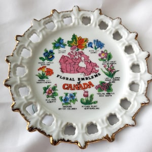 Vintage Floral Emblems of Canada Souvenir Plate